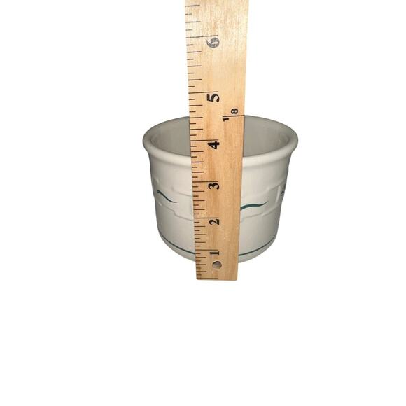 Longaberger Woven Traditions Heritage Ceramic Crock Ivory Base green accents USA - Picture 5 of 6